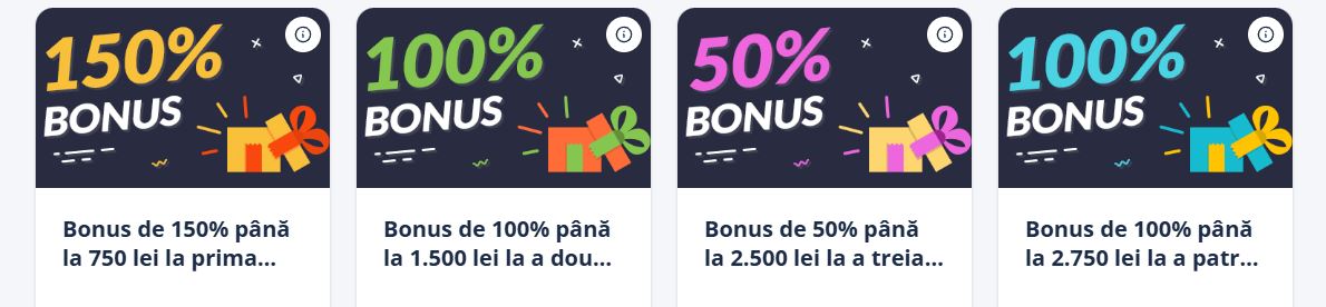 Revendică toate cele patru bonusuri de bun venit disponibile pentru noii jucători