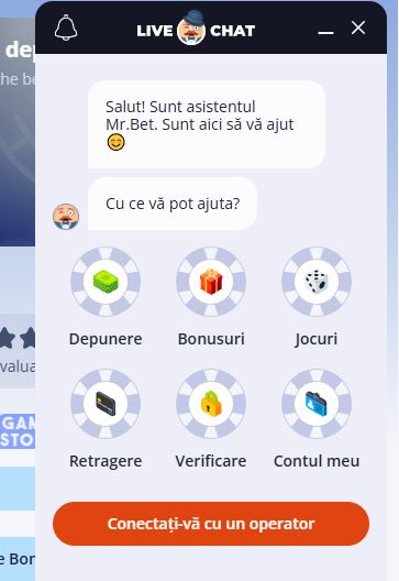 Contactează echipa de suport Mr Bet prin Live Chat pentru asistență imediată