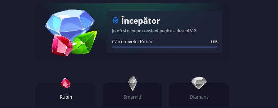 Obține statut VIP și avansează prin nivelurile Rubin, Smarald și Diamant